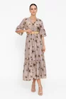 Rochie midi cu decolteu suprapus taupe RRB0507 thumbnail picture - 