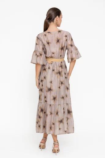 Rochie midi cu decolteu suprapus taupe RRB0507