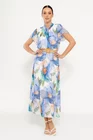Rochie midi cu eșarfă și curea bleu RLO0305 thumbnail picture - 