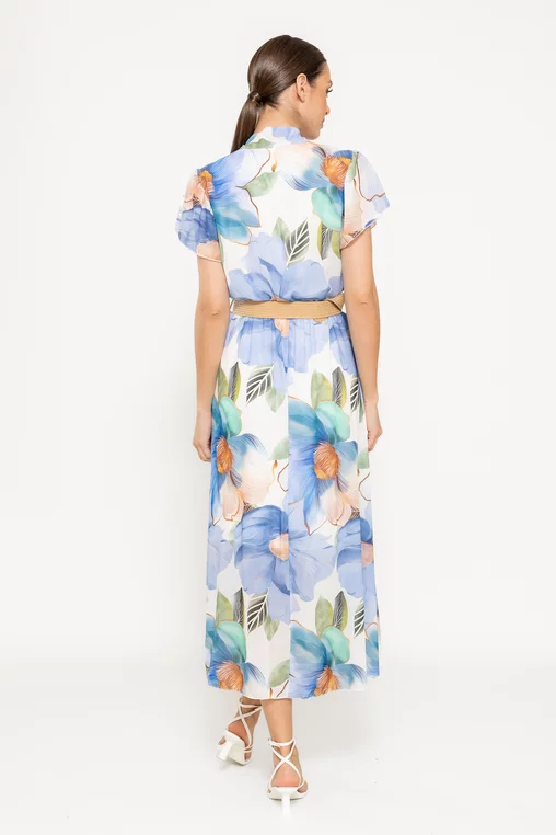 Rochie midi cu eșarfă și curea bleu RLO0305 picture - 2