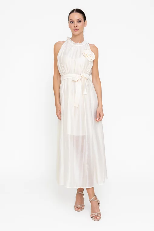 Rochie midi cu floarea decorativă ivory RSO0501 picture - 1