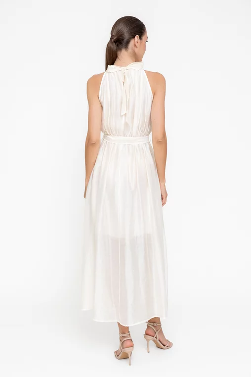 Rochie midi cu floarea decorativă ivory RSO0501 picture - 2