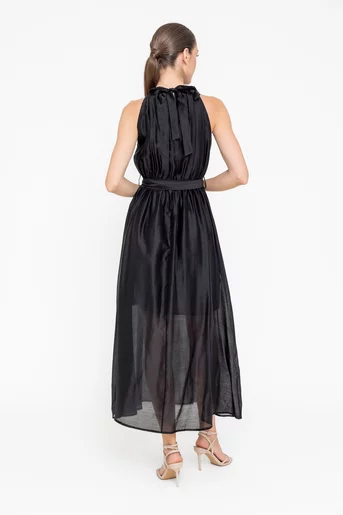 Rochie midi cu floarea decorativă neagră RSO0501
