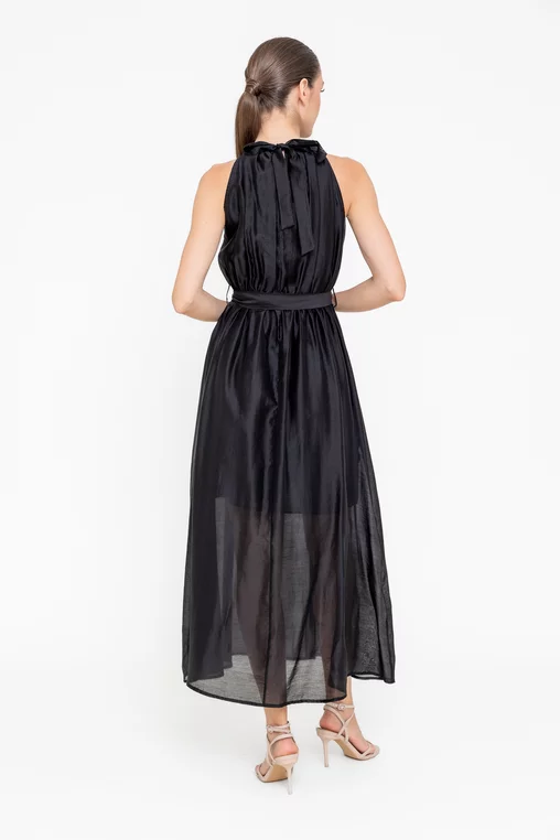 Rochie midi cu floarea decorativă neagră RSO0501 picture - 2
