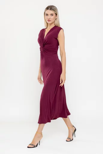 Rochie midi cu nod în talie burgundy RLA0503