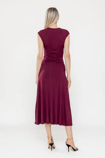 Rochie midi cu nod în talie burgundy RLA0503