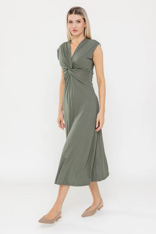 Rochie midi cu nod în talie kaki RLA0503 picture - 4
