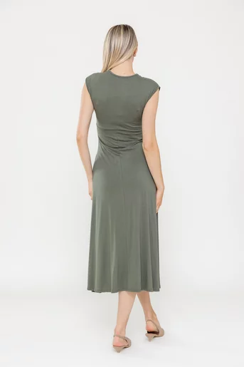 Rochie midi cu nod în talie kaki RLA0503