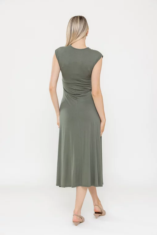 Rochie midi cu nod în talie kaki RLA0503 picture - 2
