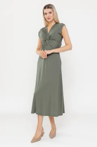 Rochie midi cu nod în talie kaki RLA0503