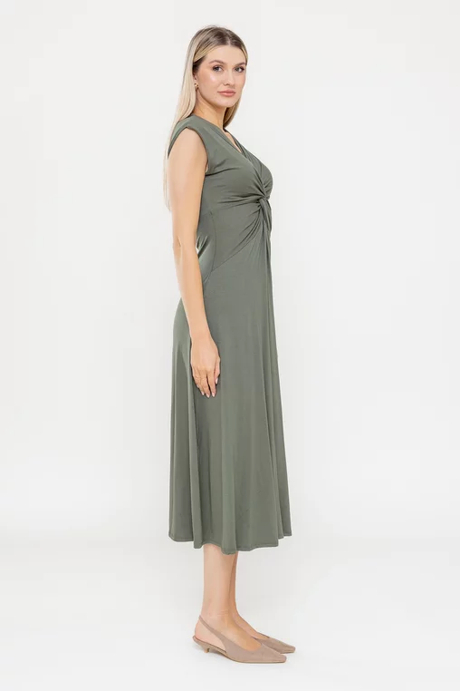 Rochie midi cu nod în talie kaki RLA0503 picture - 5