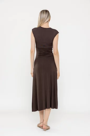 Rochie midi cu nod în talie maro RLA0503