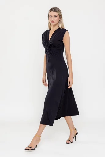 Rochie midi cu nod în talie neagră RLA0503