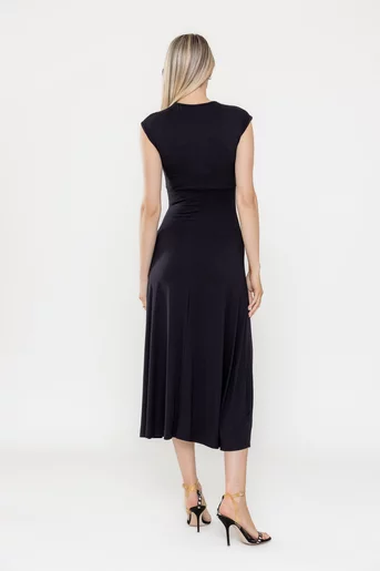 Rochie midi cu nod în talie neagră RLA0503