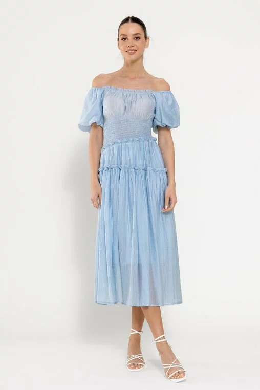 Rochie midi decorată cu strasuri bleu RFY0303 picture - 1