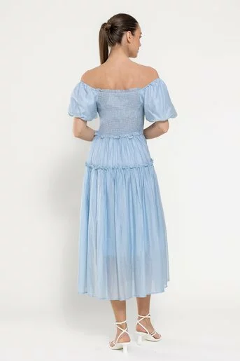 Rochie midi decorată cu strasuri bleu RFY0303