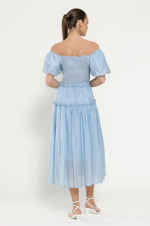 Rochie midi decorată cu strasuri bleu RFY0303 picture - 2