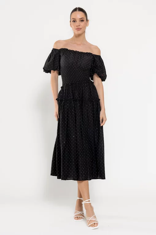 Rochie midi decorată cu strasuri neagră RFY0303 picture - 1