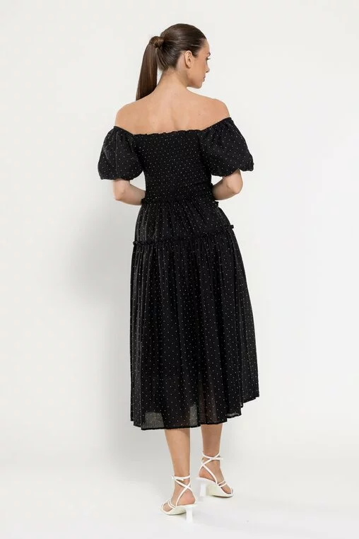 Rochie midi decorată cu strasuri neagră RFY0303 picture - 2
