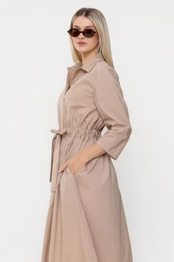 Rochie midi din bumbac bej RSUN0301
