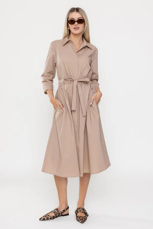 Rochie midi din bumbac bej RSUN60301 thumbnail picture - 