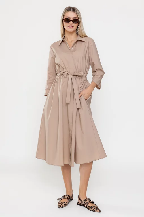 Rochie midi din bumbac bej RSUN60301 thumbnail picture - 