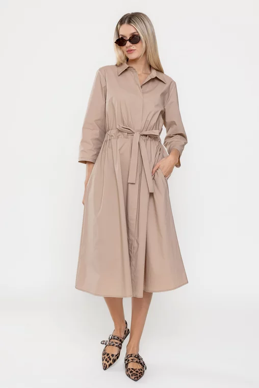 Rochie midi din bumbac bej RSUN60301 thumbnail picture - 