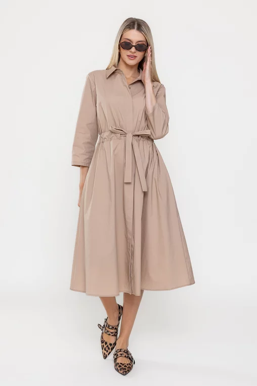 Rochie midi din bumbac bej RSUN60301 thumbnail picture - 