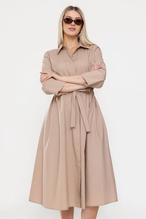 Rochie midi din bumbac bej RSUN60301 thumbnail picture - 