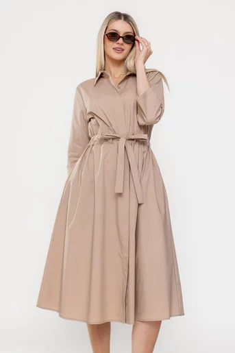 Rochie midi din bumbac bej RSUN60301