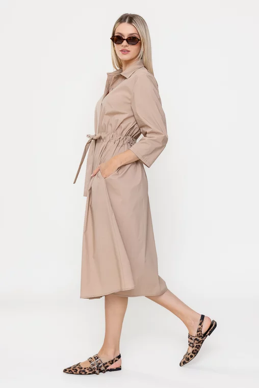 Rochie midi din bumbac bej RSUN60301 thumbnail picture - 