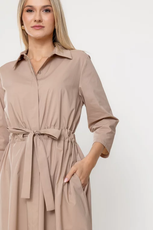 Rochie midi din bumbac bej RSUN60301 thumbnail picture - 