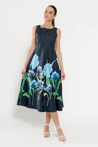 Rochie midi din bumbac bleumarin RBD0306