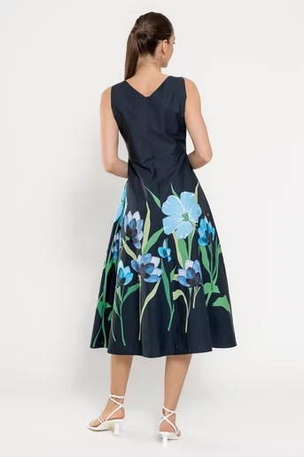 Rochie midi din bumbac bleumarin RBD0306