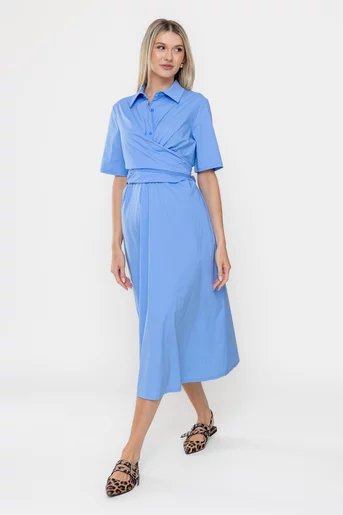 Rochie midi din bumbac cu cordon petrecut bleu RSUN0501