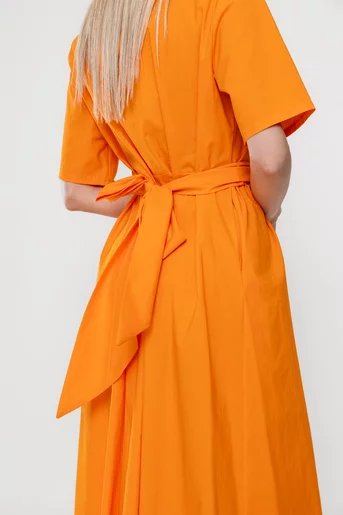 Rochie midi din bumbac cu cordon petrecut orange RSUN0501