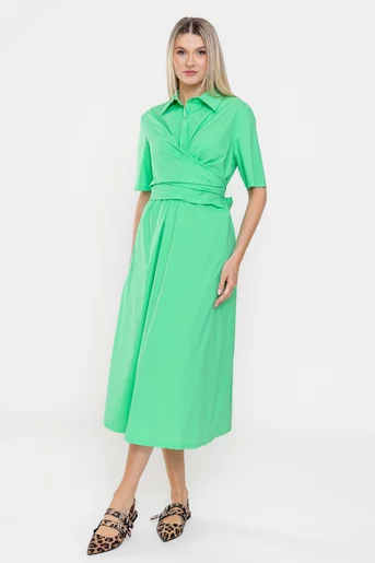 Rochie midi din bumbac cu cordon petrecut verde RSUN0501