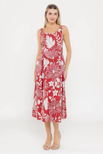Rochie midi din bumbac cu curea burgundy RLA0527