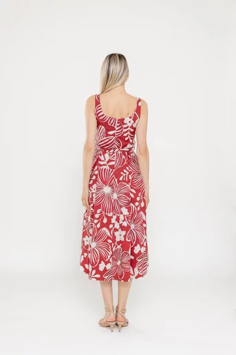 Rochie midi din bumbac cu curea burgundy RLA0527