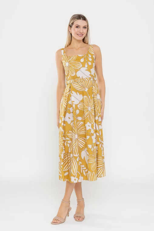 Rochie midi din bumbac cu curea galbenă RLA0527 picture - 1