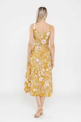Rochie midi din bumbac cu curea galbenă RLA0527
