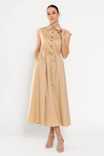 Rochie midi din bumbac cu șnur bej RBD0310
