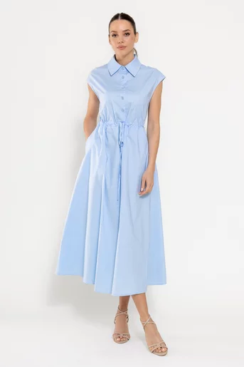 Rochie midi din bumbac cu șnur bleu RBD0310