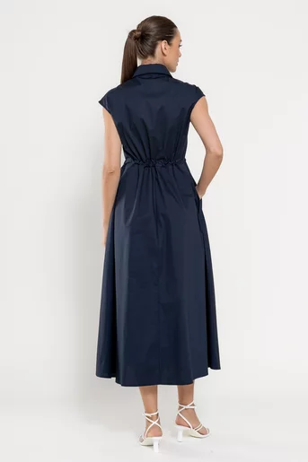 Rochie midi din bumbac cu șnur bleumarin RBD0310