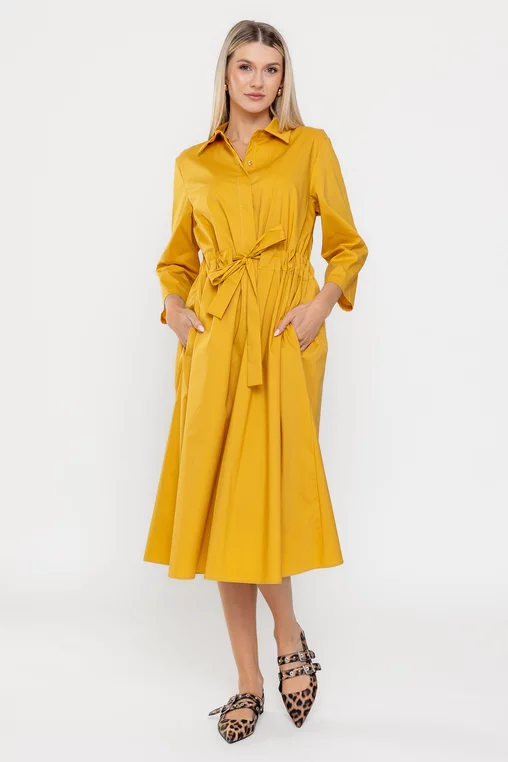 Rochie midi din bumbac galbenă RSUN0301 picture - 3