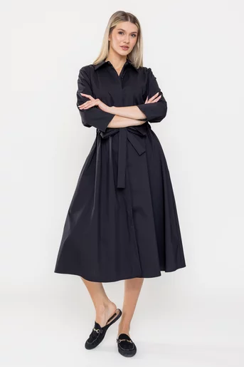 Rochie midi din bumbac neagră RSUN60301