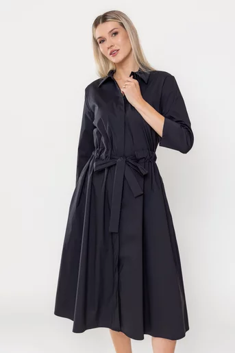 Rochie midi din bumbac neagră RSUN60301