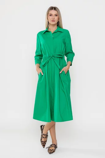 Rochie midi din bumbac verde RSUN0301