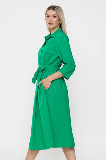 Rochie midi din bumbac verde RSUN0301