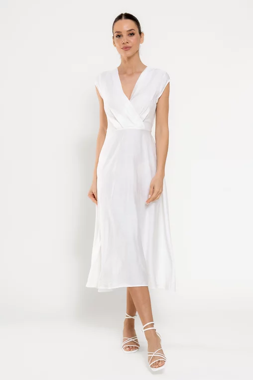 Rochie midi din vâscoză cu cordon ivory RBD0309 picture - 3